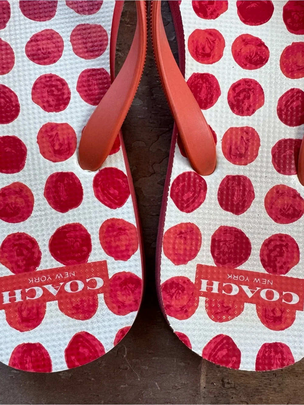 Coach Coral Polka Dot Flip Flop Sandals